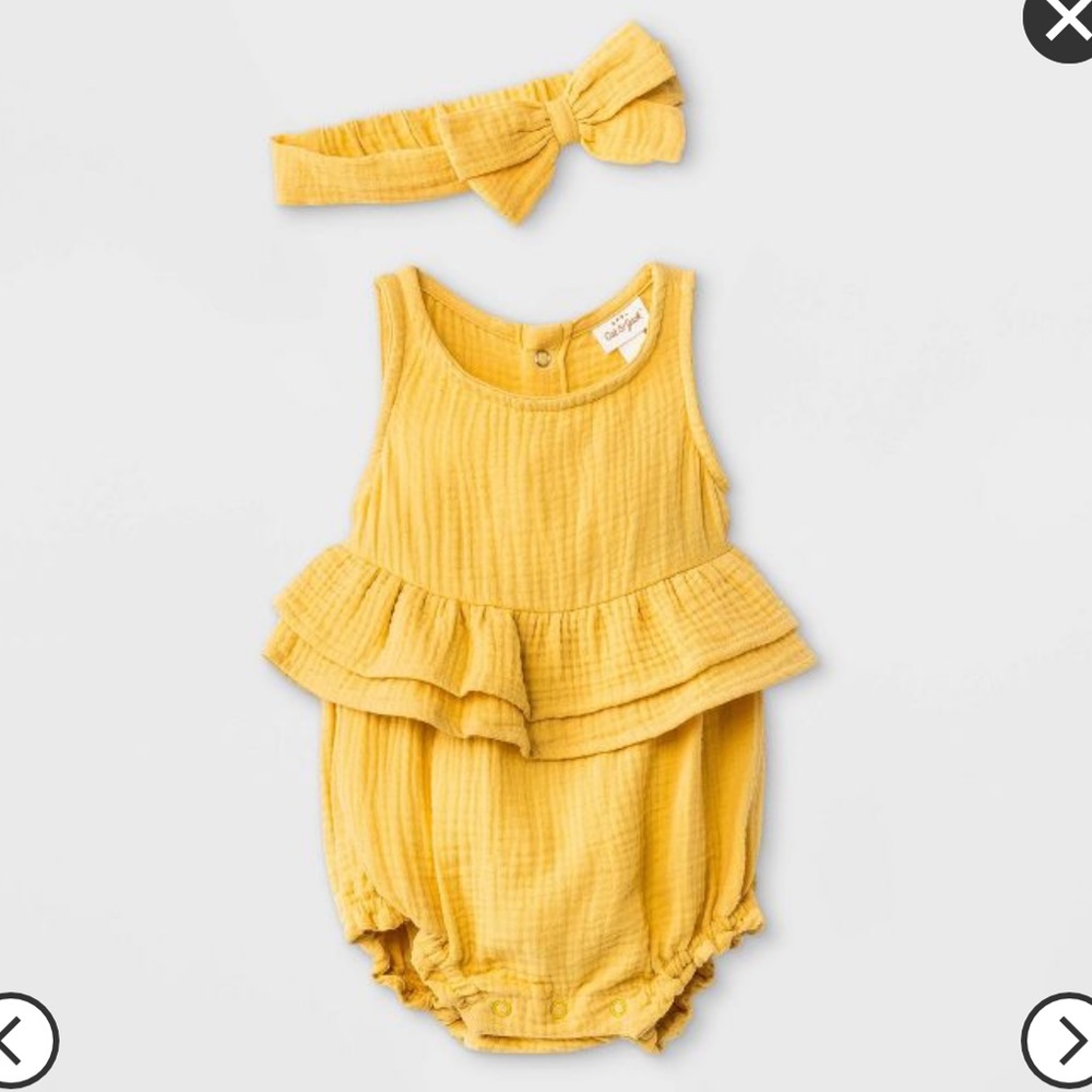 Cat & Jack Yellow Ruffle Bubble Romper Headband Set